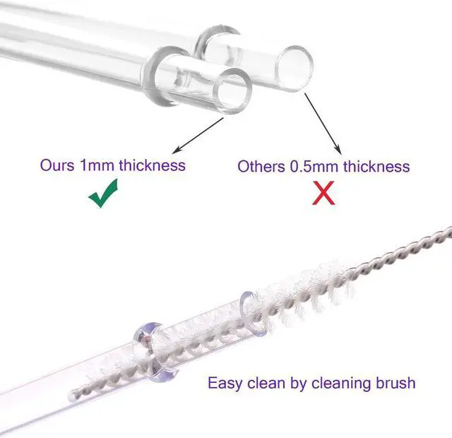Alt view image 3 of 6 - Dakoufish 11 Inch Clear Reusable Thick Plastic Drinking Straws Extra Long for 24oz 30oz 40oz Mason Jar Tumblers,Set of 12 Pcs Straws with Cleaning Brush (11inch, Clear)