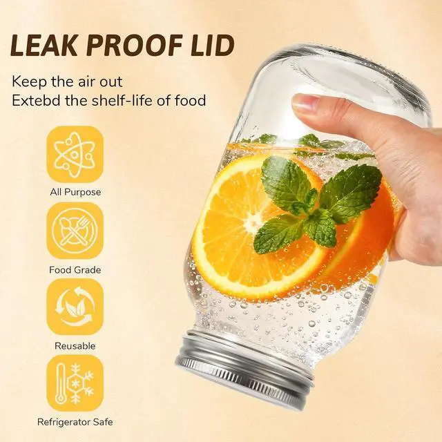 Alt view image 3 of 7 - Mason Jars with Lids 32oz, 2 Pack Regular Mouth Glass Canning Jar Container