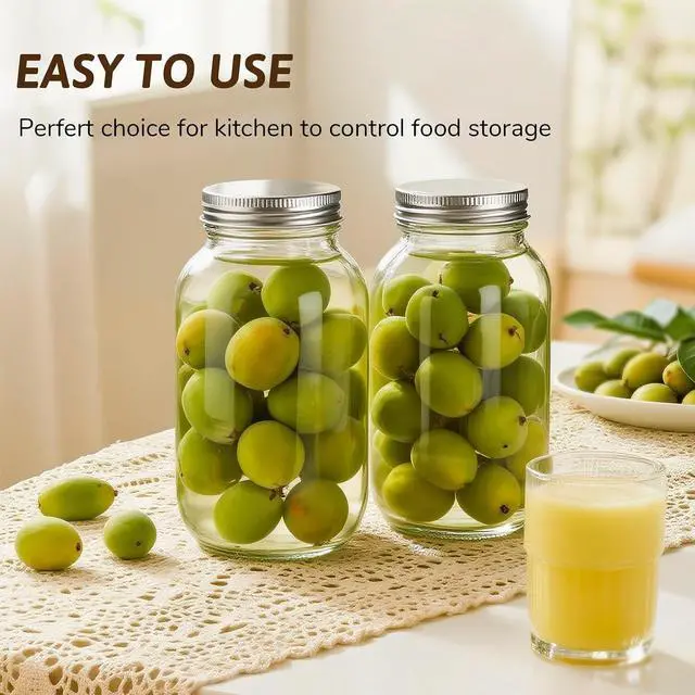 Alt view image 4 of 7 - Mason Jars with Lids 32oz, 2 Pack Regular Mouth Glass Canning Jar Container