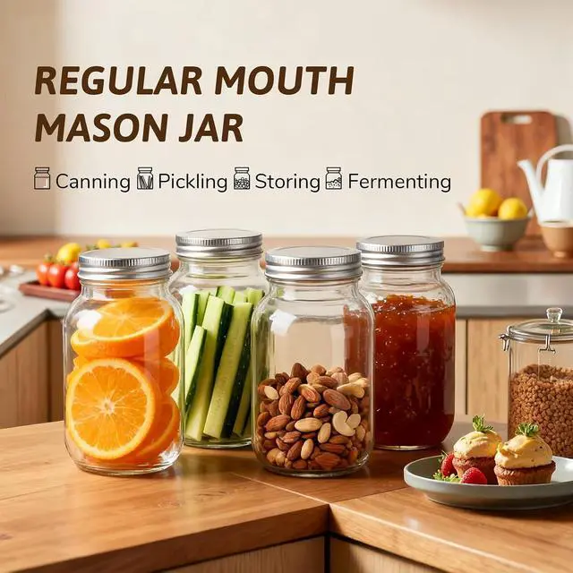 Alt view image 5 of 7 - Mason Jars with Lids 32oz, 2 Pack Regular Mouth Glass Canning Jar Container