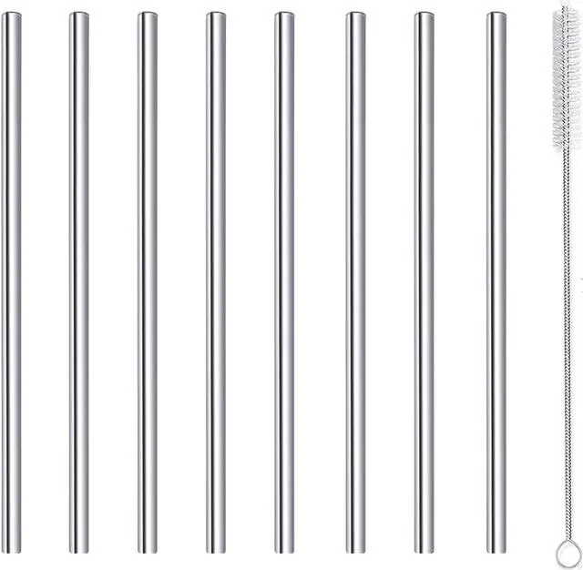 Main image of Cocktail Straws Short Stainless Steel Straw 6 Inch, Reusable Metal Small Mini Bar Drinking Straws Set with Cleaner Brush for Cocktails Rock Gin Glass Coffee Mason Jar Tumblers Juice Box, Silver 8 Pcs