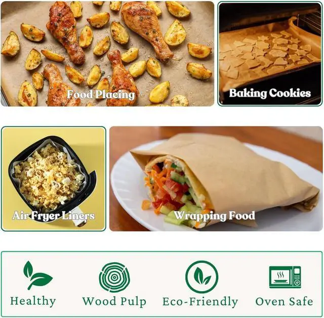 Alt view image 2 of 7 - 100 Pcs Parchment Paper Baking Sheets, 10x14 Inches Non-Stick Precut Baking Parchment Unbleached Baking Paper for Baking Grilling Air Fryer Steaming Bread Cup Cake Cookie