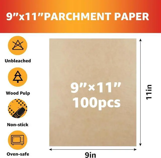 Alt view image 4 of 7 - 9 x11 inch Air Fryer Parchment Paper Squares, 100 Sheets Unbleached Pre-Cut Baking Disposable Paper Liner for Cuisinart Non-Stick Air Fryer Toaster Oven