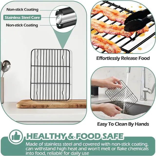 Alt view image 4 of 7 - TeamFar Cooling Rack, 8.75" x 6.25" Coated Stainless Steel Wire Rack