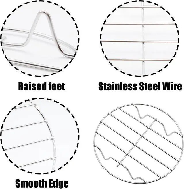 Alt view image 3 of 7 - 2 Pack Round Cooking Racks, 304 Stainless Steel Baking and Cooling Steaming Roasting Rack for Air Fryer Pot Pressure Cooker Canning(5.9 Inch)