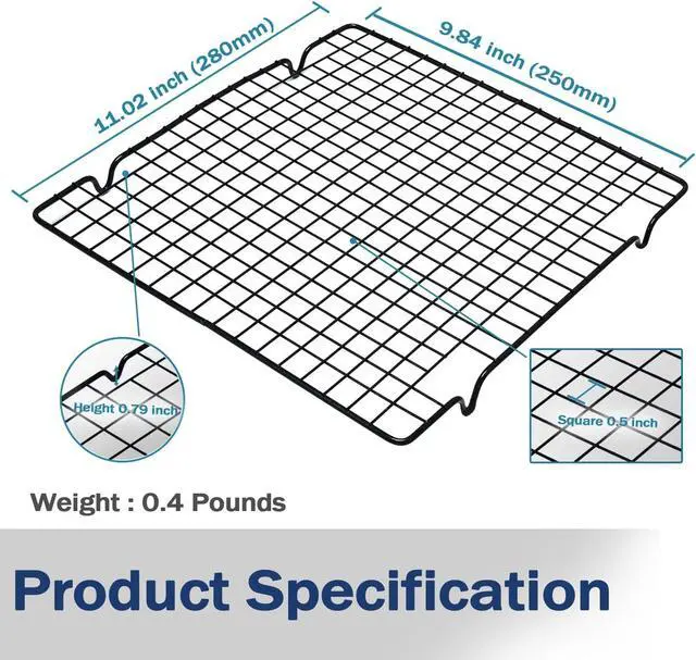 Alt view image 2 of 7 - VNIMTI 2 Pack Cooling Rack for Baking Cooking, 11" x 10" Squares Wire Racks