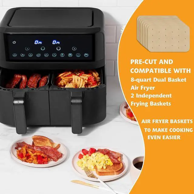 Alt view image 5 of 7 - Air Fryer Parchment Paper Liners 200 Sheets - Disposable Liners Compatible With Ninja Foodi, Rectangle Perforated Baking Paper for 8 Quart 6-in-1 Dual Basket Accessories