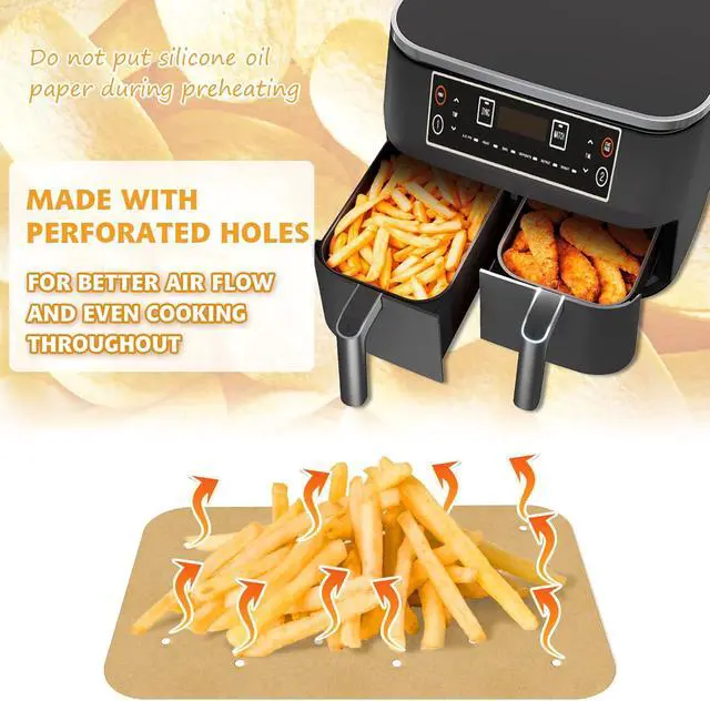 Alt view image 3 of 7 - Air Fryer Parchment Paper Liners 200 Sheets - Disposable Liners Compatible With Ninja Foodi, Rectangle Perforated Baking Paper for 8 Quart 6-in-1 Dual Basket Accessories
