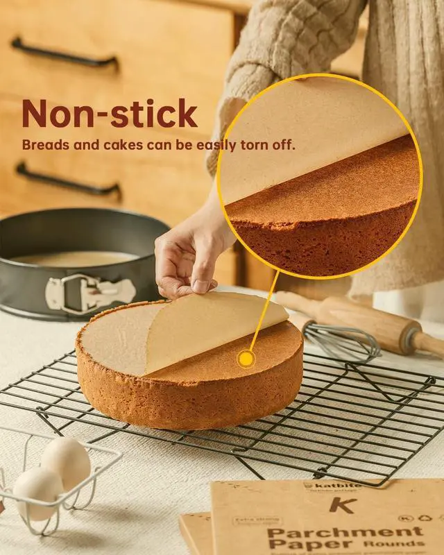 Alt view image 3 of 7 - Katbite Unbleached Parchment Paper Rounds, Heavy Duty, 9 Inch 200Pcs