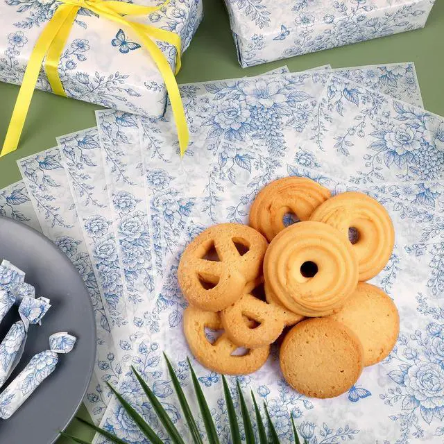 Alt view image 5 of 7 - LOAVER 150 Pcs Blue Floral Wax Paper Sheets for Food,Chinoiserie Flower Greaseproof Wrapping Tissue Deli Parchment Baking Paper for Cookies Picnic Sandwich Liners Kicthen Supplies(8.66 x 9.84 Inch)