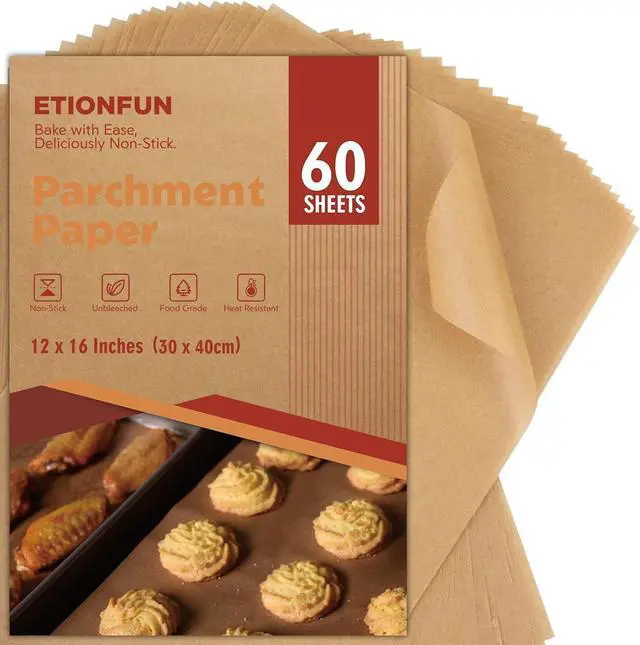 Main image of 60Pcs Unbleached Parchment Paper Sheets for Baking. 12x16 Inches Parchment Paper, Precut Baking Paper Sheets, Parchment Sheets for Air Fryer, Grilling, Steaming.