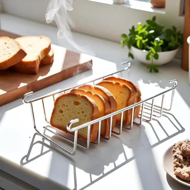 Alt view image 4 of 7 - Silver 8 Holes Stainless Steel Tool Toast Cooling Grid Bread Rack Rectangle Air Fryer Accessories Organizer Safe Healthy Stainless Steel Toast Rack Baking Tools Accessories Cooling Racks
