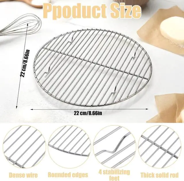 Alt view image 3 of 7 - Round Cooling Rack Roasting Wire for Baking, Bread Cooling Rack, Round Grill Grate Pizza Steamer Rack Stainless Steel Cookie Rack Casserole Frying Pan (Height 0.59 cm, Diameter 8.66 cm)