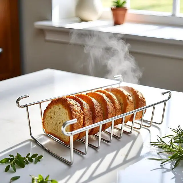 Alt view image 7 of 7 - Silver 8 Holes Stainless Steel Tool Toast Cooling Grid Bread Rack Rectangle Air Fryer Accessories Organizer Safe Healthy Stainless Steel Toast Rack Baking Tools Accessories Cooling Racks