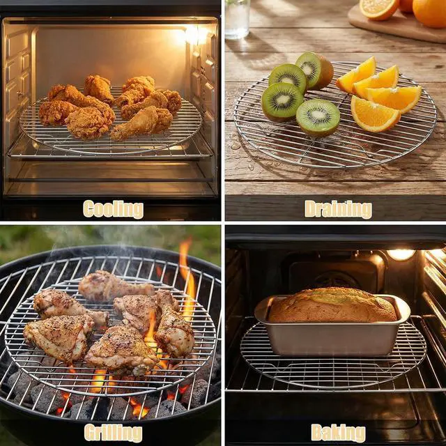 Alt view image 5 of 7 - Round Cooling Rack Roasting Wire for Baking, Bread Cooling Rack, Round Grill Grate Pizza Steamer Rack Stainless Steel Cookie Rack Casserole Frying Pan (Height 0.59 cm, Diameter 8.66 cm)