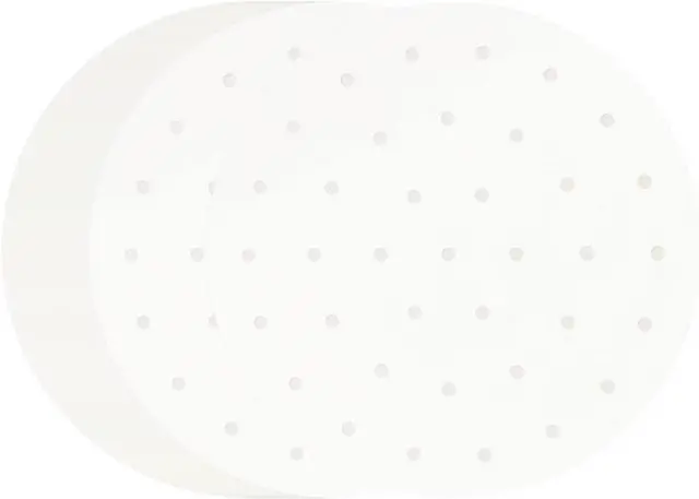 Main image of 100 PCS Bamboo Steamer Liner, 10" Round Air Fryer Parchment Paper with Holes, White Anti-Stick Steamer Paper