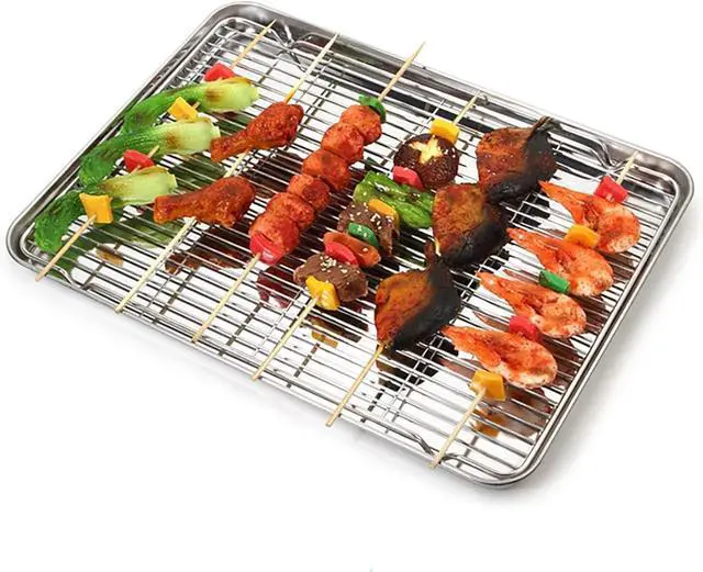 Alt view image 4 of 7 - Line Roasting Racks, 1 Pcs 9.8 Inch x 7.3 Inch High Strength Stainless Steel Grill Racks for Baking and Cooling of Barbeque in Oven, Party, Dinning and Outdoors (9.8 inch)