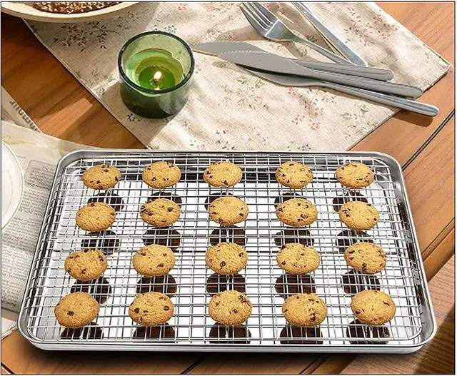 Alt view image 5 of 7 - Line Roasting Racks, 1 Pcs 9.8 Inch x 7.3 Inch High Strength Stainless Steel Grill Racks for Baking and Cooling of Barbeque in Oven, Party, Dinning and Outdoors (9.8 inch)