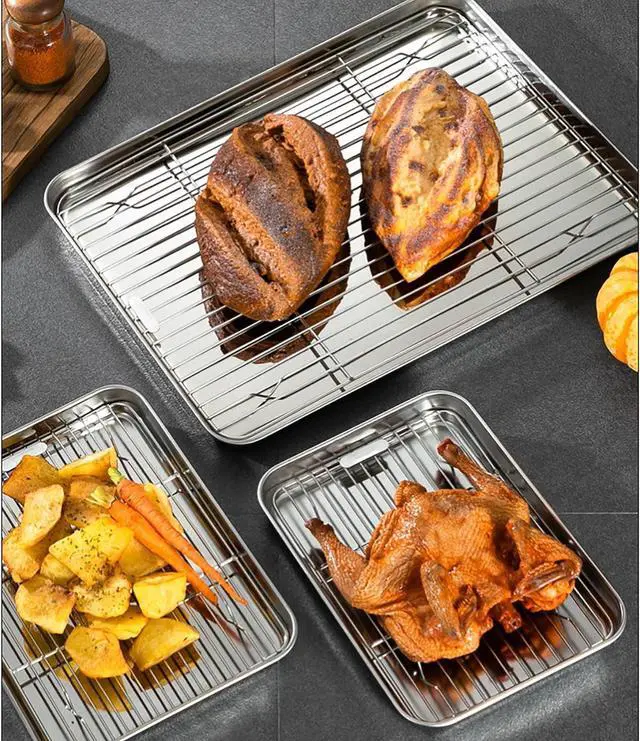 Alt view image 6 of 7 - Line Roasting Racks, 1 Pcs 9.8 Inch x 7.3 Inch High Strength Stainless Steel Grill Racks for Baking and Cooling of Barbeque in Oven, Party, Dinning and Outdoors (9.8 inch)