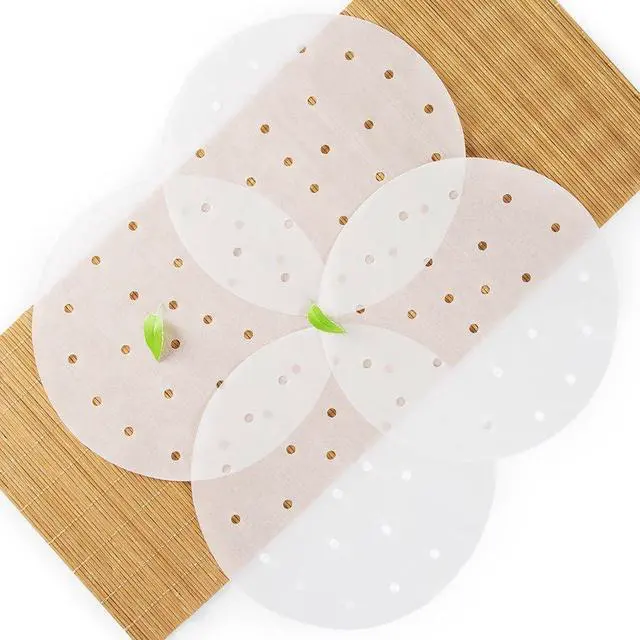 Alt view image 7 of 7 - 100pcs Air Fryer Liners, Vancens 9 inch Bamboo Steamer Liners, Premium Perforated Parchment Paper Sheets, Non-stick Basket Mat, Perfect for 5.3 & 5.8 QT Air Fryers/Steaming/Baking/Cooking