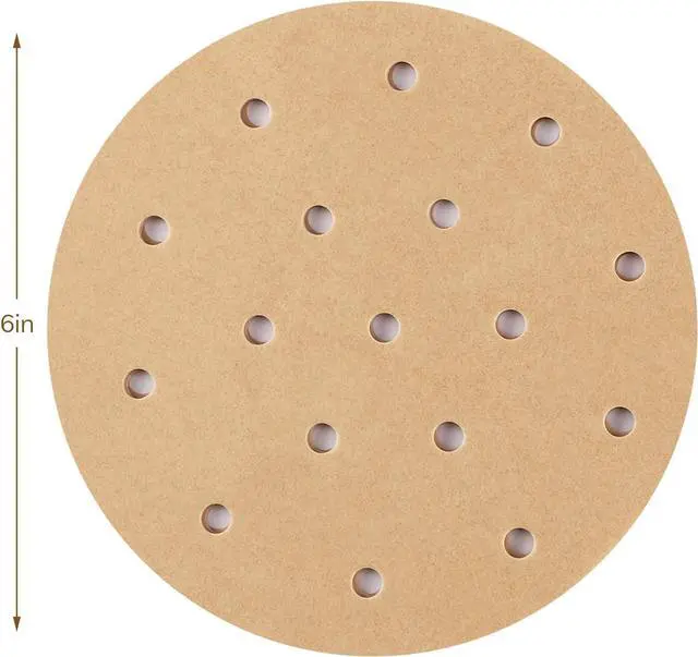 Alt view image 2 of 6 - Beasea Air Fryer Round Liners 6 Inch, 200pcs Parchment Paper Unbleached Filter Paper Perforated Parchment Paper Bamboo Steamer Papers for Air Fryer and Steaming Basket