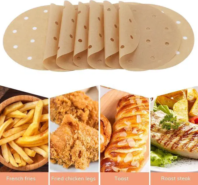Alt view image 6 of 6 - Beasea Air Fryer Round Liners 6 Inch, 200pcs Parchment Paper Unbleached Filter Paper Perforated Parchment Paper Bamboo Steamer Papers for Air Fryer and Steaming Basket