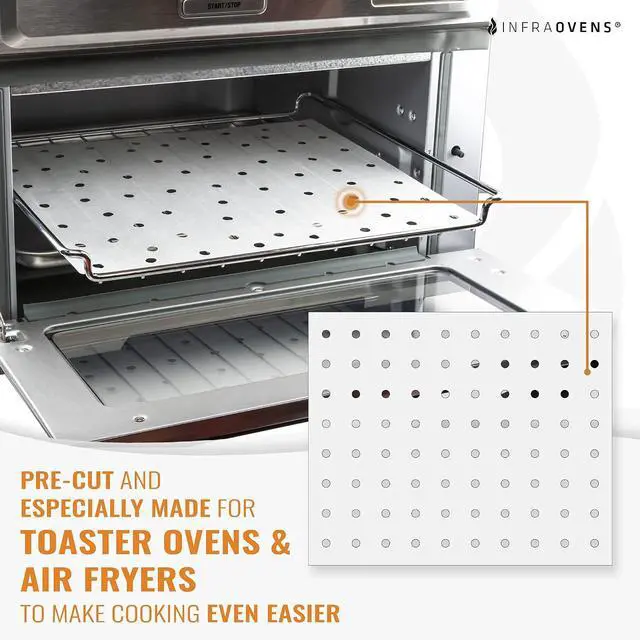 Alt view image 2 of 6 - Parchment Paper Sheets for Toaster Oven Air Fryer 9 x 11 Compatible with Gowise, Cuisinart, Black Decker, Emeril Lagasse, Breville + More, Perforated Non-Stick Paper Liners for Cooking on Oven Rack