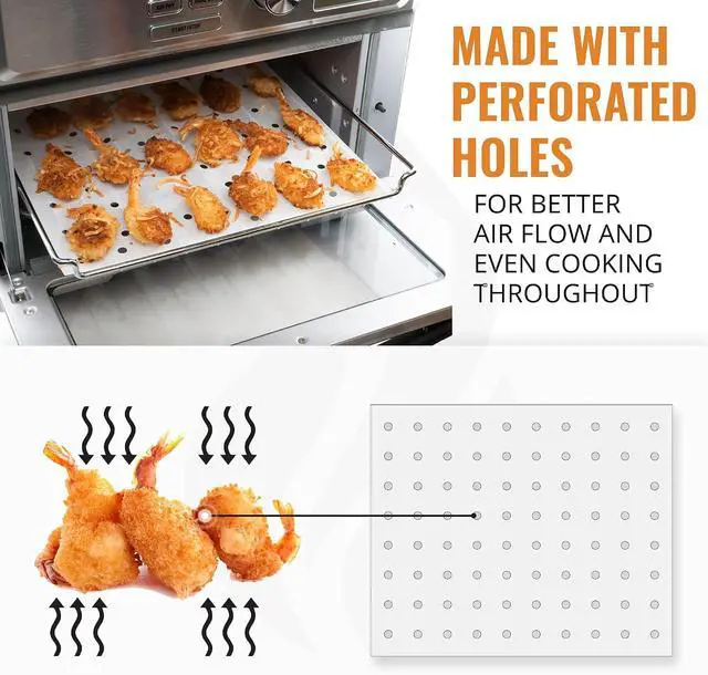 Alt view image 3 of 6 - Parchment Paper Sheets for Toaster Oven Air Fryer 9 x 11 Compatible with Gowise, Cuisinart, Black Decker, Emeril Lagasse, Breville + More, Perforated Non-Stick Paper Liners for Cooking on Oven Rack
