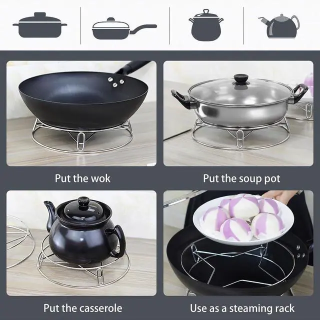 Alt view image 5 of 6 - Round Steamer Rack and Cooling Rack, Stainless Steel Rack for Cooking, Wire Instant Pot Trivet, Stainless Steel Baking Steaming Grilling Rack, 2 Piece