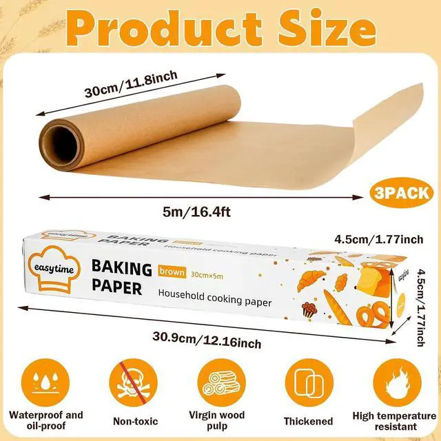 Alt view image 2 of 7 - 12in x 49ft Unbleached Parchment Paper Roll, High Temperature Resistant Parchment Paper for Baking, Non-Stick Greaseproof Baking Paper for Cooking Grilling Air Frying (Brown, 12in x 49ft)