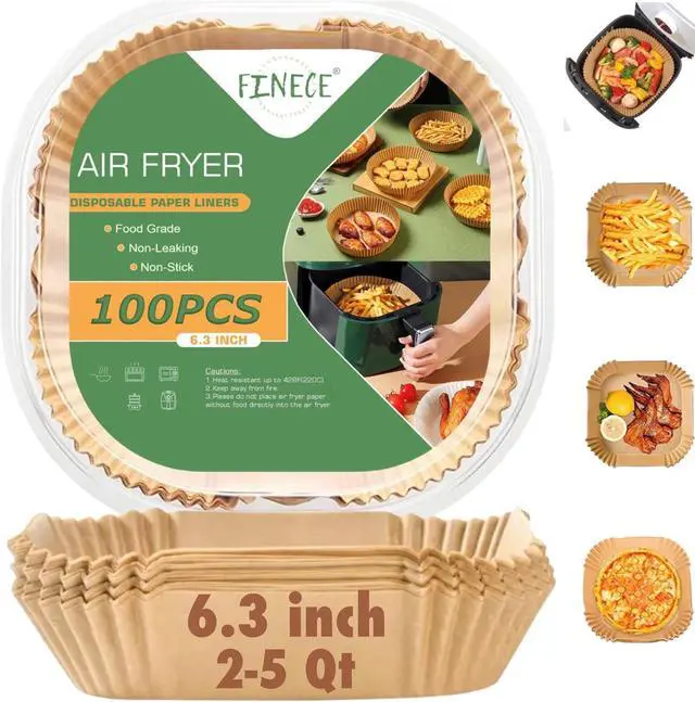 Main image of Air Fryer Liners Square, 100PCS for 2 to 5 Qt Air Fryer Disposable Paper Liner, 6.3 inch Unbleached Non-stick Oil-proof Parchment Paper