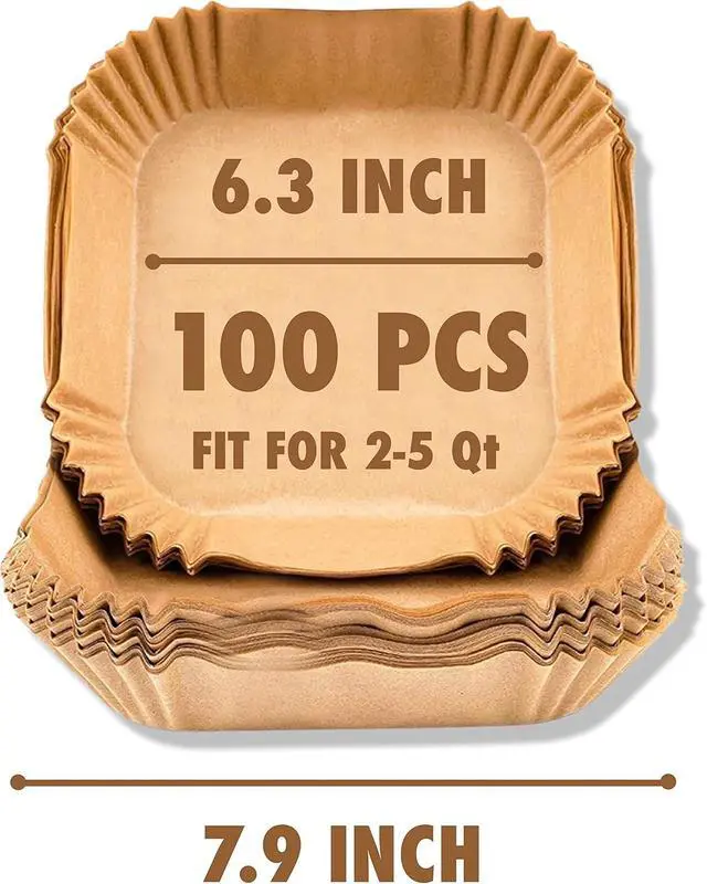 Alt view image 2 of 6 - Air Fryer Liners Square, 100PCS for 2 to 5 Qt Air Fryer Disposable Paper Liner, 6.3 inch Unbleached Non-stick Oil-proof Parchment Paper
