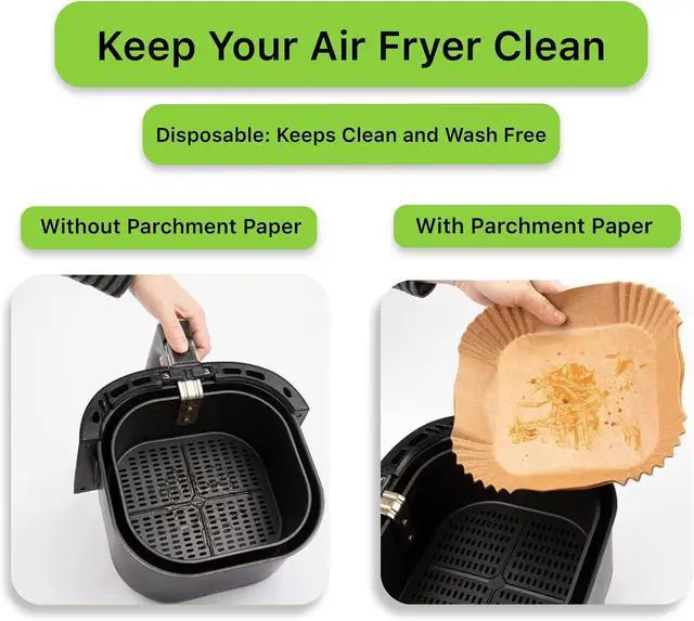 Alt view image 3 of 6 - Air Fryer Liners Square, 100PCS for 2 to 5 Qt Air Fryer Disposable Paper Liner, 6.3 inch Unbleached Non-stick Oil-proof Parchment Paper