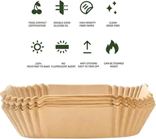 Alt view image 6 of 6 - Air Fryer Liners Square, 100PCS for 2 to 5 Qt Air Fryer Disposable Paper Liner, 6.3 inch Unbleached Non-stick Oil-proof Parchment Paper