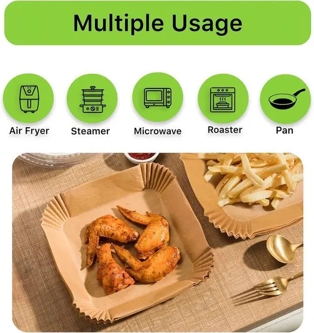 Alt view image 5 of 6 - Air Fryer Liners Square, 100PCS for 2 to 5 Qt Air Fryer Disposable Paper Liner, 6.3 inch Unbleached Non-stick Oil-proof Parchment Paper