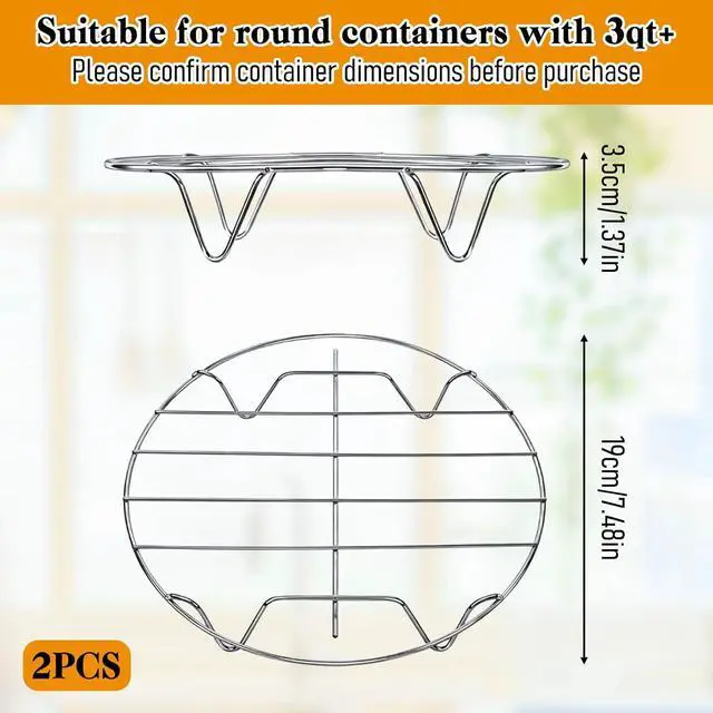 Alt view image 2 of 7 - 2 Pack Stainless Steel Steamer Rack 7.5 Inch Steam Rack Round Cooking Racks Cooking Cooling Steaming Baking Racks Multi-Purpose Stand Cookware Fit Air Fryer Pot, Oven Pots, Pressure Cooker