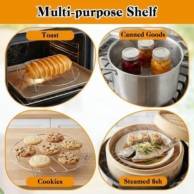 Alt view image 3 of 7 - 2 Pack Stainless Steel Steamer Rack 7.5 Inch Steam Rack Round Cooking Racks Cooking Cooling Steaming Baking Racks Multi-Purpose Stand Cookware Fit Air Fryer Pot, Oven Pots, Pressure Cooker
