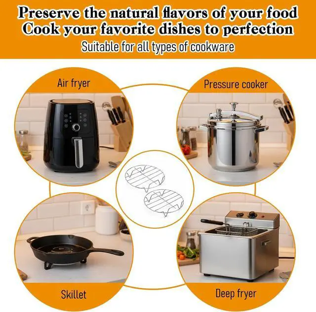 Alt view image 5 of 7 - 2 Pack Stainless Steel Steamer Rack 7.5 Inch Steam Rack Round Cooking Racks Cooking Cooling Steaming Baking Racks Multi-Purpose Stand Cookware Fit Air Fryer Pot, Oven Pots, Pressure Cooker