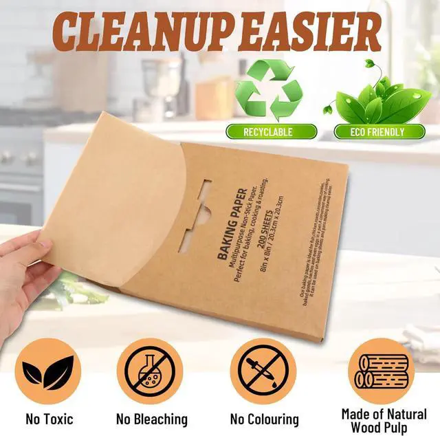 Alt view image 2 of 6 - 200 Pcs 8x8 Inch Parchment Paper Sheets, Precut Unbleached Baking Paper, Non-Stick & Greaseproof Square Pan Liners for Cake Pan, Air Fryer, Baking - Natural Brown