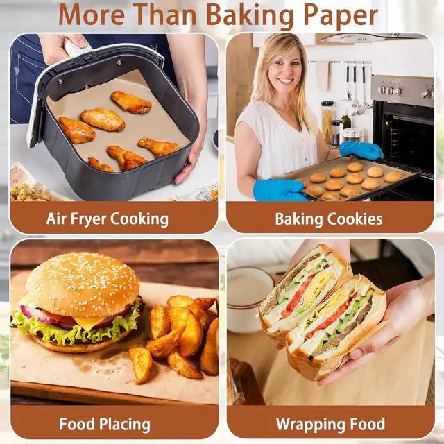 Alt view image 4 of 6 - 200 Pcs 8x8 Inch Parchment Paper Sheets, Precut Unbleached Baking Paper, Non-Stick & Greaseproof Square Pan Liners for Cake Pan, Air Fryer, Baking - Natural Brown