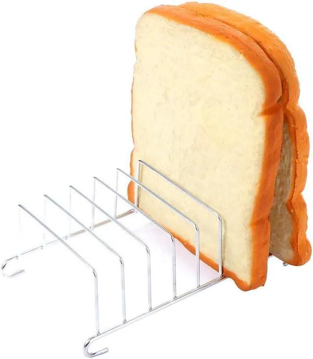 Alt view image 6 of 7 - Toast Bread Rack Holder, Stainless Steel 8 Slice Holes Toast Bread Rack, Rectangle Pancake Holder Kitchen Organizer Bakeware Cooling Racks
