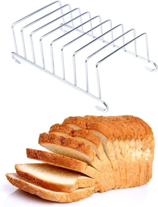 Alt view image 7 of 7 - Toast Bread Rack Holder, Stainless Steel 8 Slice Holes Toast Bread Rack, Rectangle Pancake Holder Kitchen Organizer Bakeware Cooling Racks