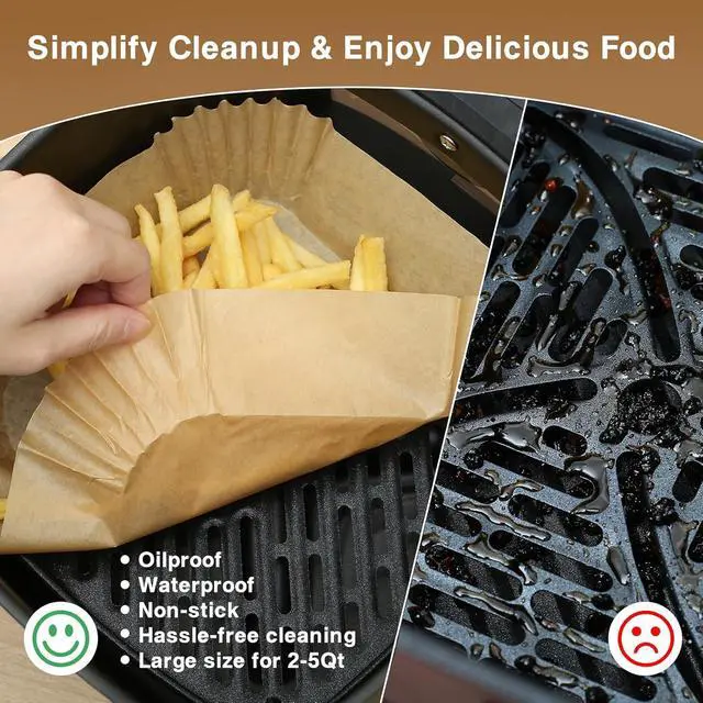 Alt view image 3 of 6 - Air Fryer Liners Disposable Square 6.5" 100PCS Parchment Paper For Airfryer