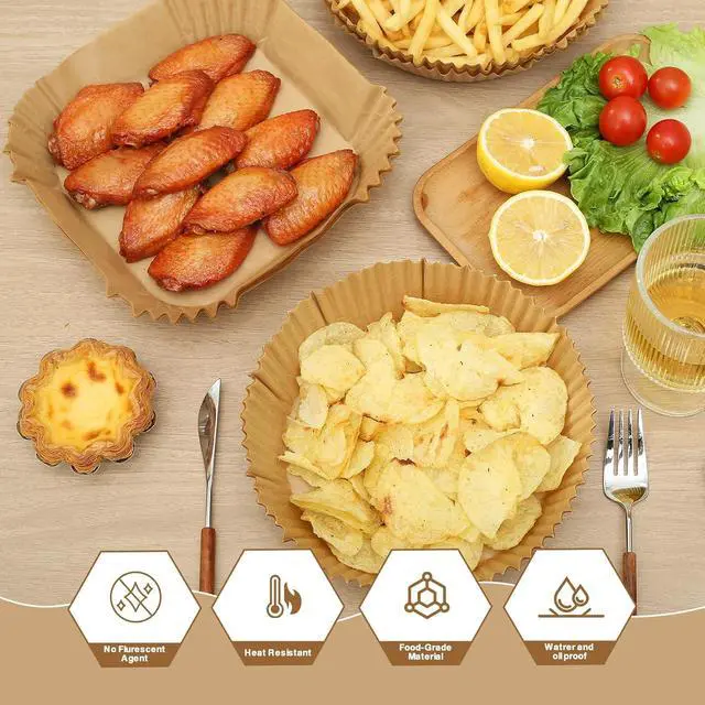Alt view image 5 of 6 - Air Fryer Liners Disposable Square 6.5" 100PCS Parchment Paper For Airfryer