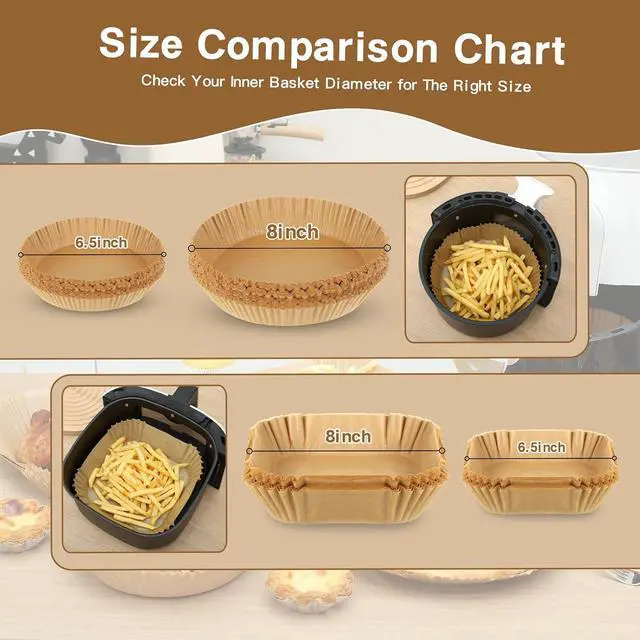 Alt view image 4 of 6 - Air Fryer Liners Disposable Square 6.5" 100PCS Parchment Paper For Airfryer