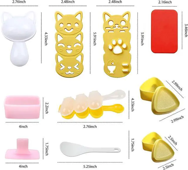 Alt view image 2 of 7 - Cute Cat Rice Ball Molds 6 Sets Sushi Molds Bento Box Accessories Kits with 1PC Musubi Maker Press Mold, 2PCS Gimbap Molds Triangle and 1PC Rice Ball Mold Shaker for DIY Fun Lunch Box Picnic Tool