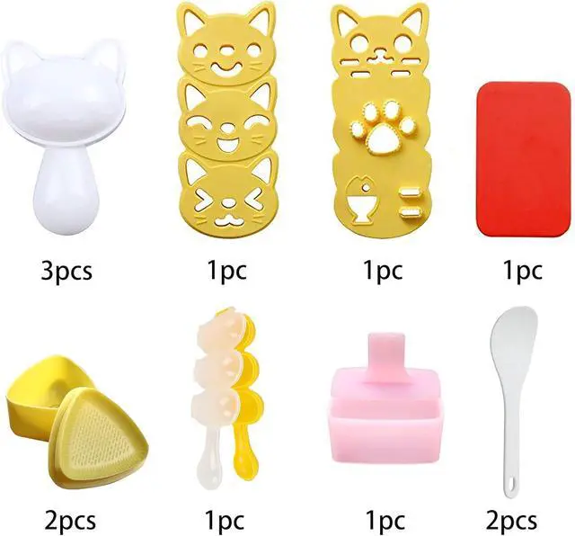 Alt view image 3 of 7 - Cute Cat Rice Ball Molds 6 Sets Sushi Molds Bento Box Accessories Kits with 1PC Musubi Maker Press Mold, 2PCS Gimbap Molds Triangle and 1PC Rice Ball Mold Shaker for DIY Fun Lunch Box Picnic Tool