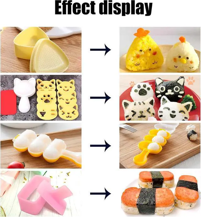 Alt view image 4 of 7 - Cute Cat Rice Ball Molds 6 Sets Sushi Molds Bento Box Accessories Kits with 1PC Musubi Maker Press Mold, 2PCS Gimbap Molds Triangle and 1PC Rice Ball Mold Shaker for DIY Fun Lunch Box Picnic Tool
