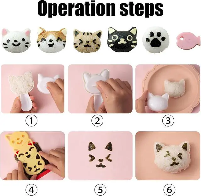 Alt view image 5 of 7 - Cute Cat Rice Ball Molds 6 Sets Sushi Molds Bento Box Accessories Kits with 1PC Musubi Maker Press Mold, 2PCS Gimbap Molds Triangle and 1PC Rice Ball Mold Shaker for DIY Fun Lunch Box Picnic Tool
