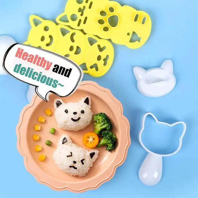 Alt view image 7 of 7 - Cute Cat Rice Ball Molds 6 Sets Sushi Molds Bento Box Accessories Kits with 1PC Musubi Maker Press Mold, 2PCS Gimbap Molds Triangle and 1PC Rice Ball Mold Shaker for DIY Fun Lunch Box Picnic Tool